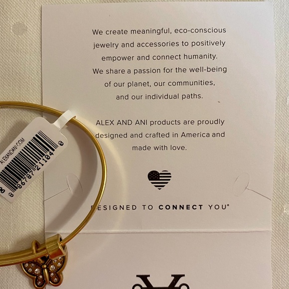 NWT Alex and Ani Crystal Butterfly Charm Bangle in Rafaelian Gold. - Picture 10 of 14